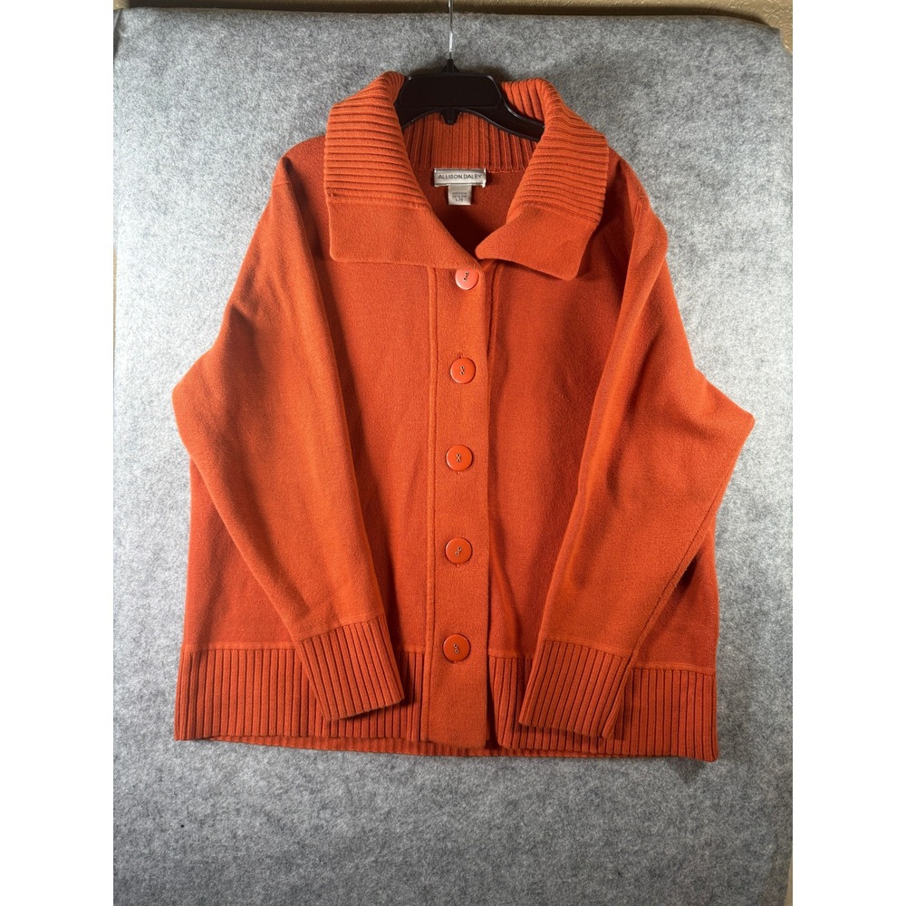 Allison Daley Burnt Orange Button Front Cardigan Sweater Ribbed Collar‎ Womens L